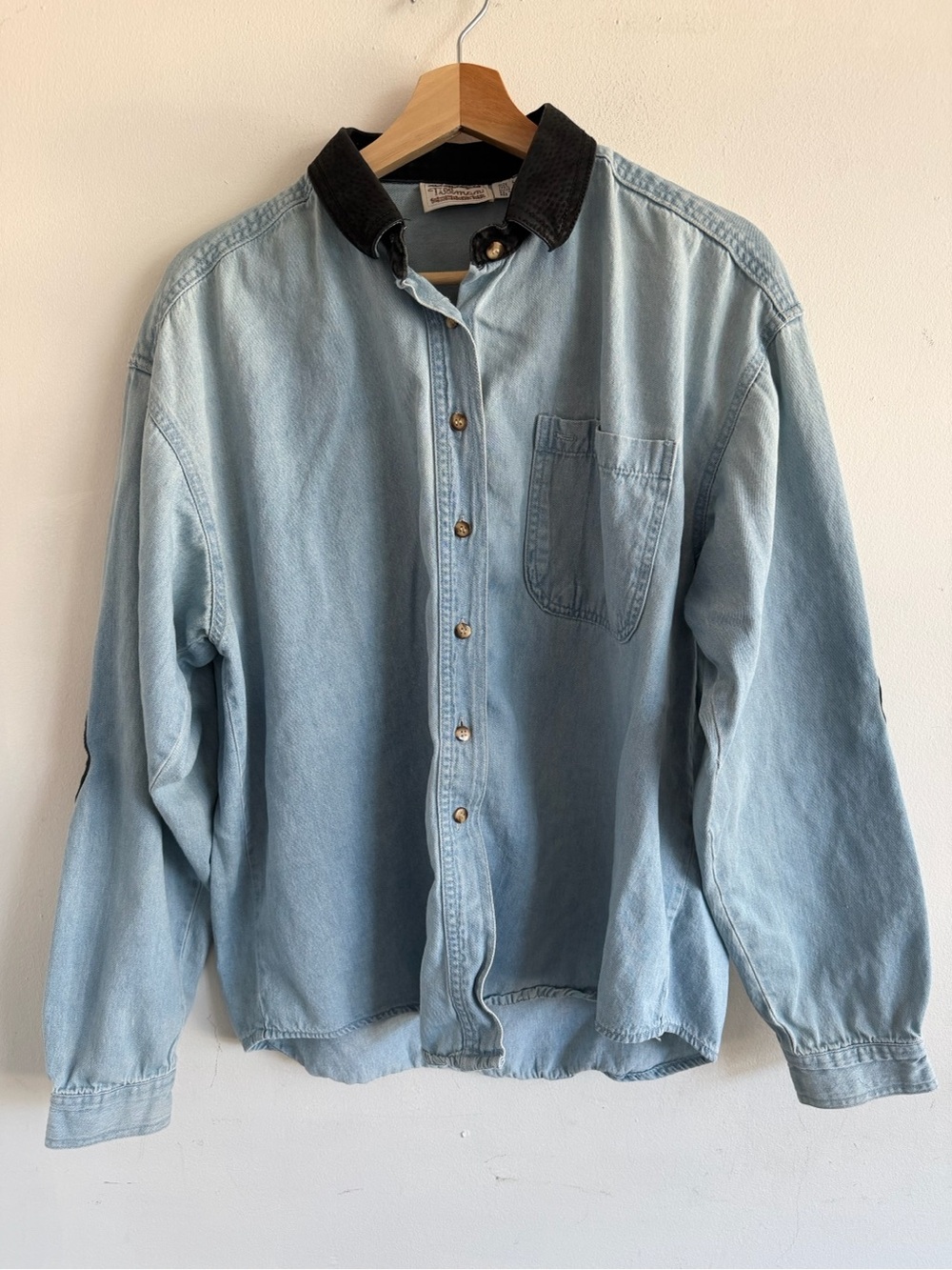 Men's Light Blue Denim Shirt Jacket with Black Collar